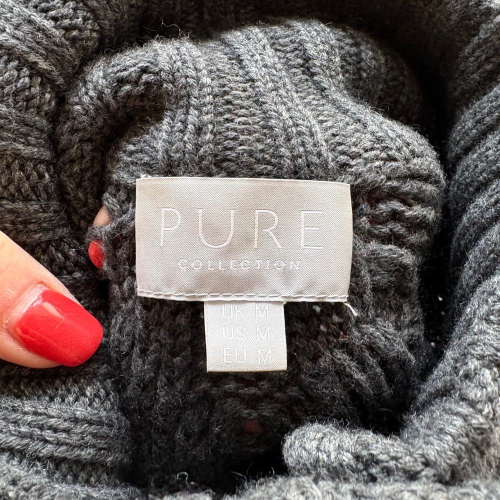Pure Collection Cardigan Women Medium Grey Wool Cashmere Cable Knit Long Sweater - Picture 3 of 9